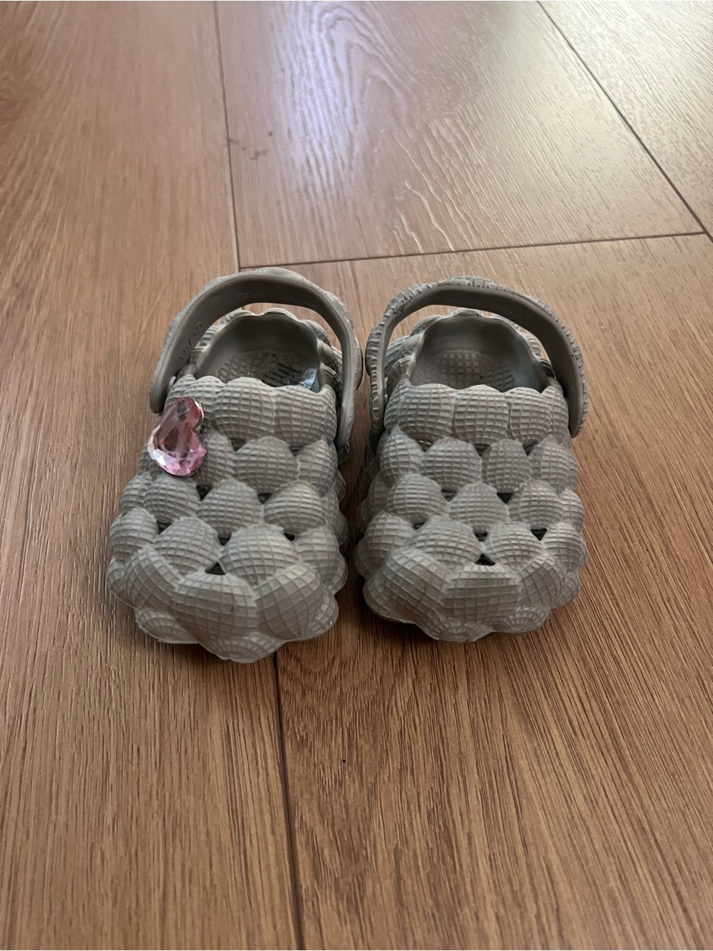Kids Grey Bubble-Textured Clog with Pink Gem Accent